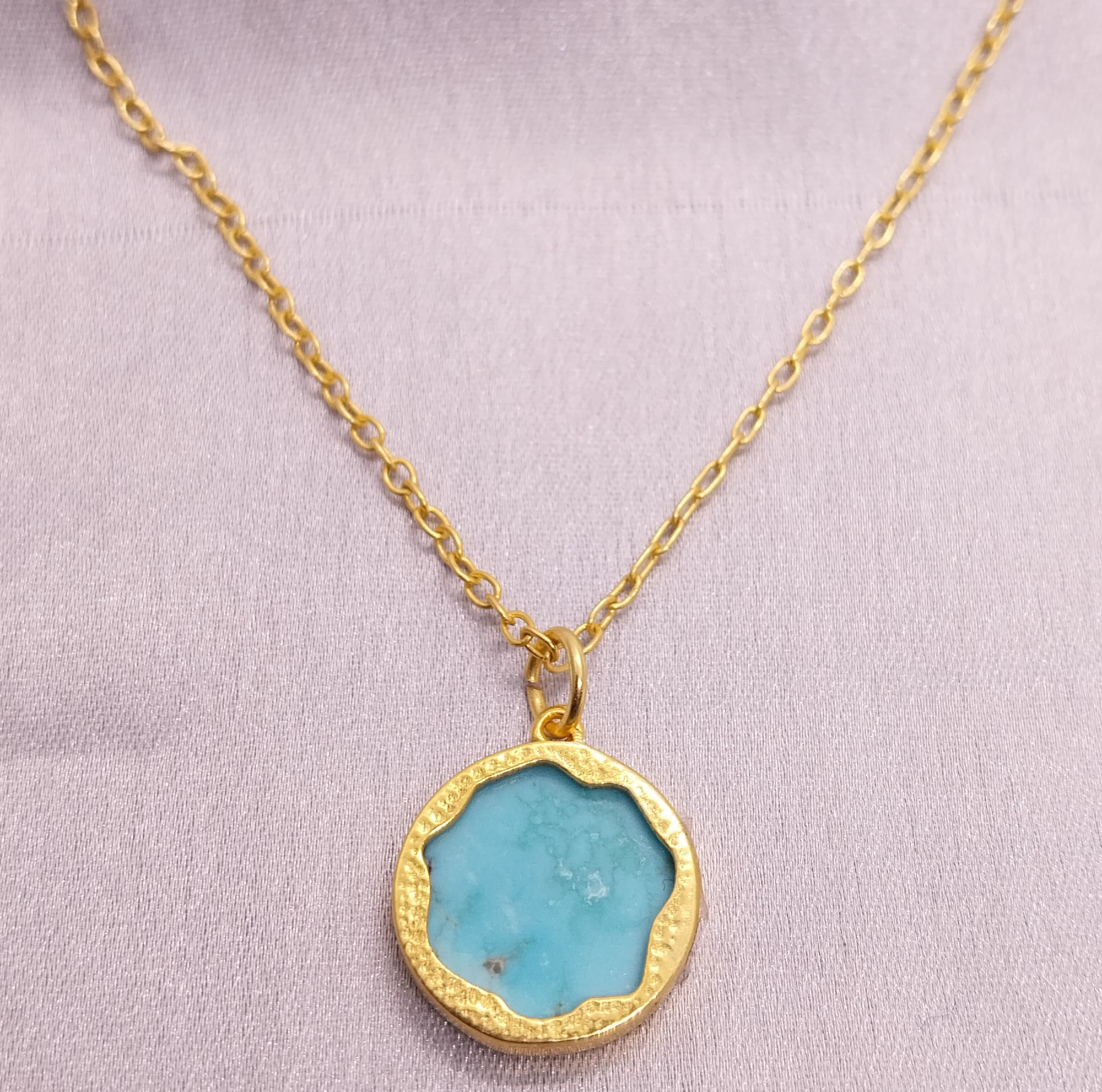 VATAVE 22k GOLD PLATED BRASS NECKLACE WITH TURQUISE GEMSTONE