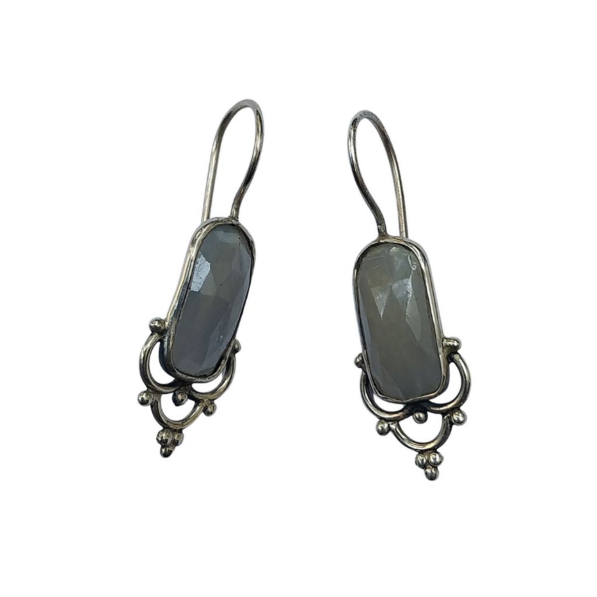 Vatave 925 Silver Earring With Grey Color Real Gemstone