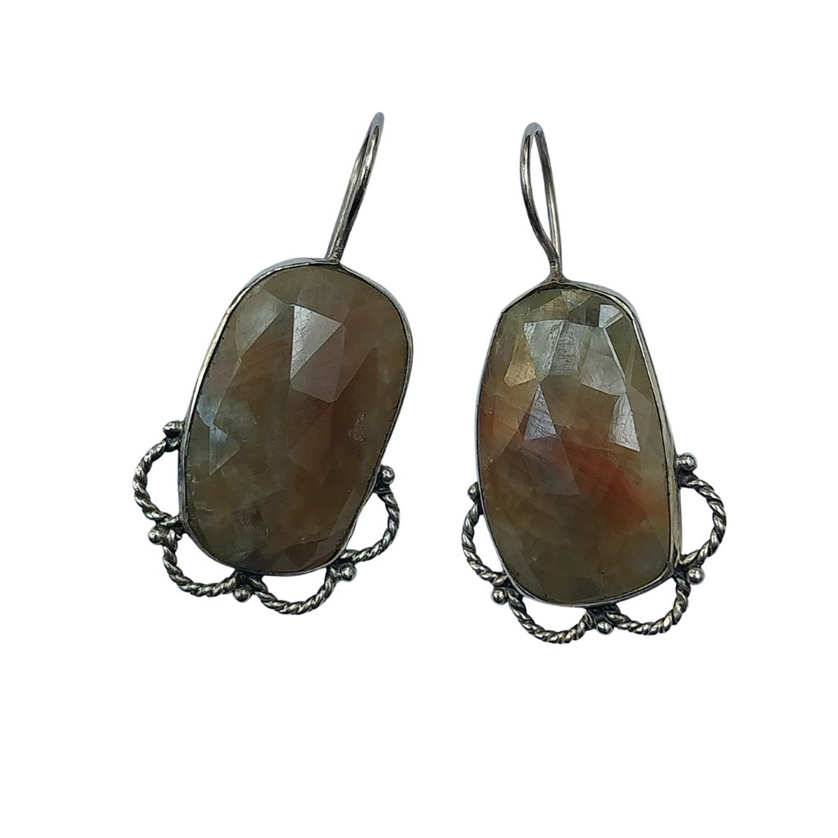 Vatave 925 Silver Earrings With Brown Color Real Gemstones