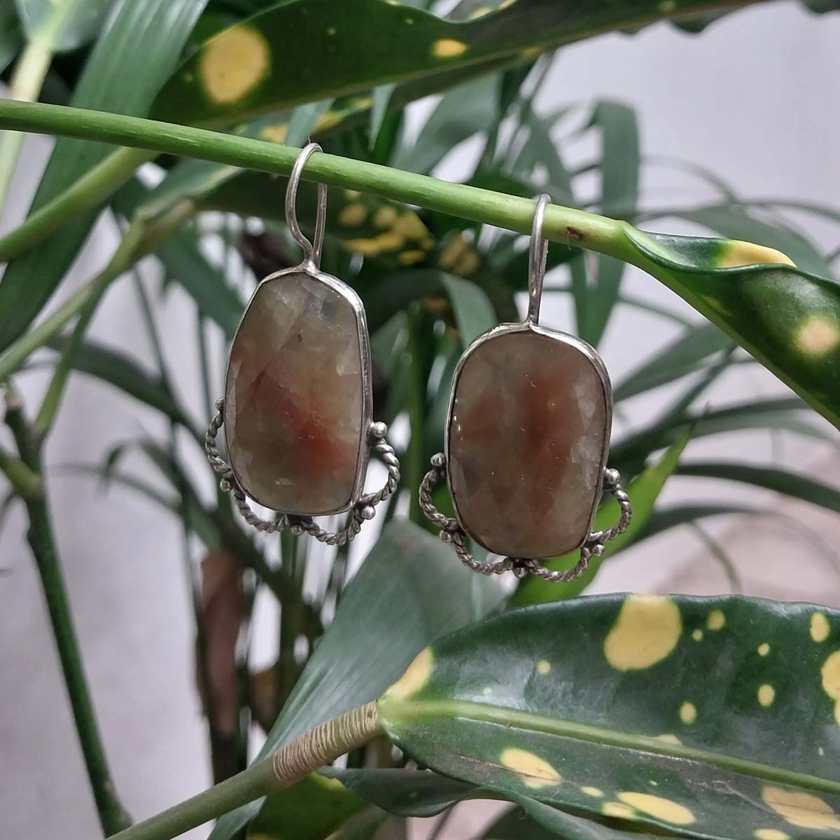 Vatave 925 Silver Earrings With Brown Color Real Gemstones