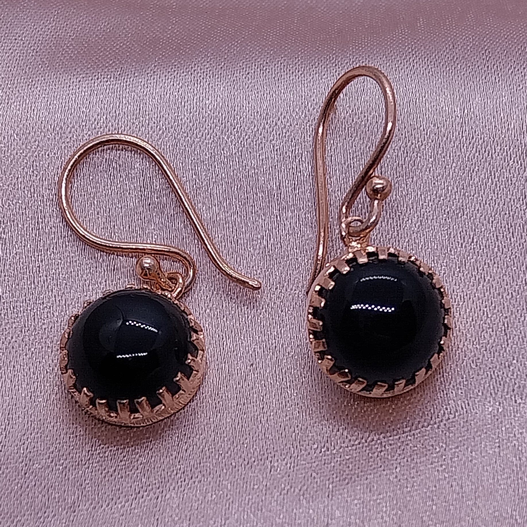 925SILVER EARRING WITH BLACK ONYX GEMSTONE IN ROSE GOLD POLISH FOR GIRLS AND WOMEN