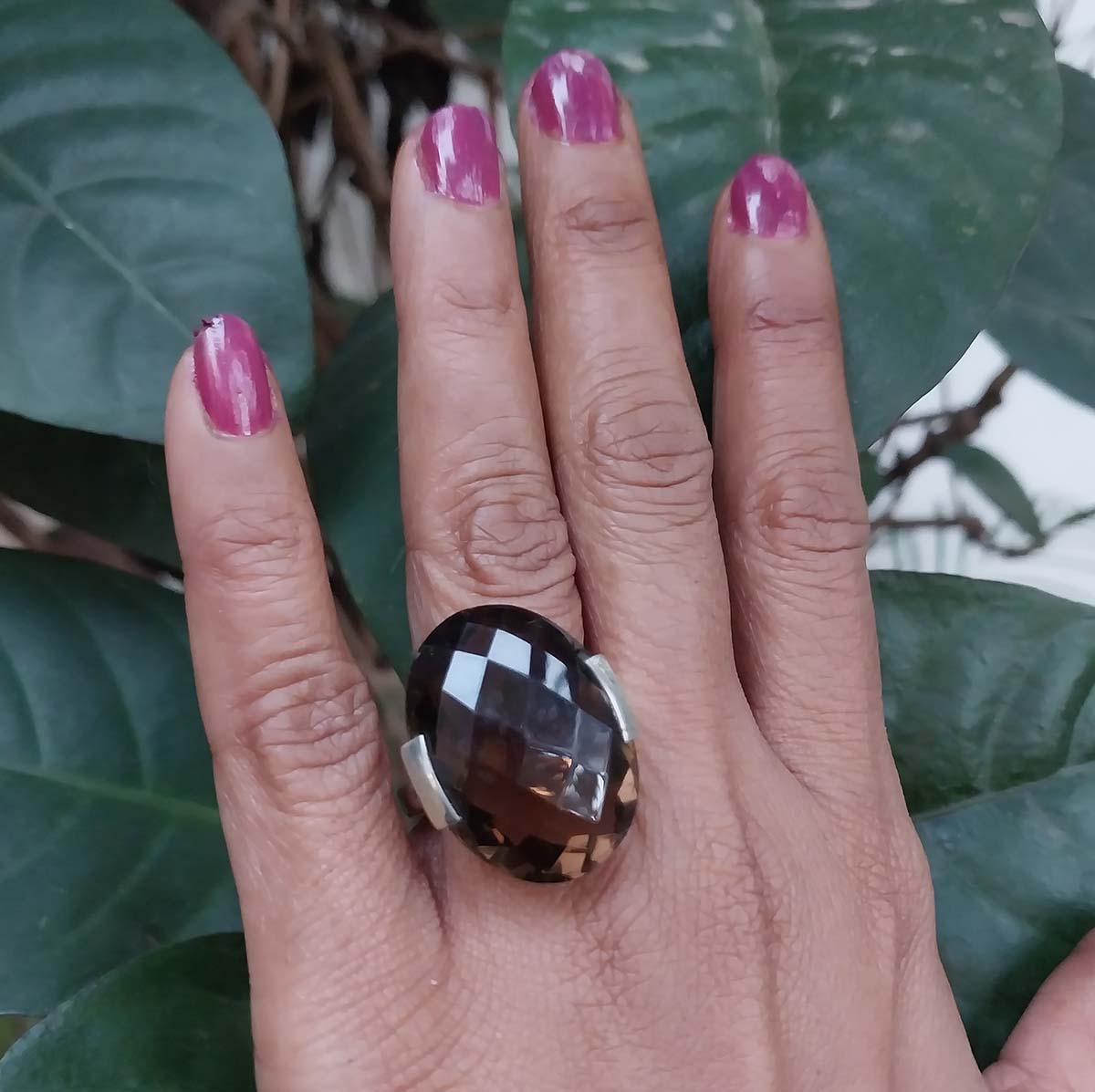 Vatave 925 Silver Ring With Smoky Quartz Gemstone