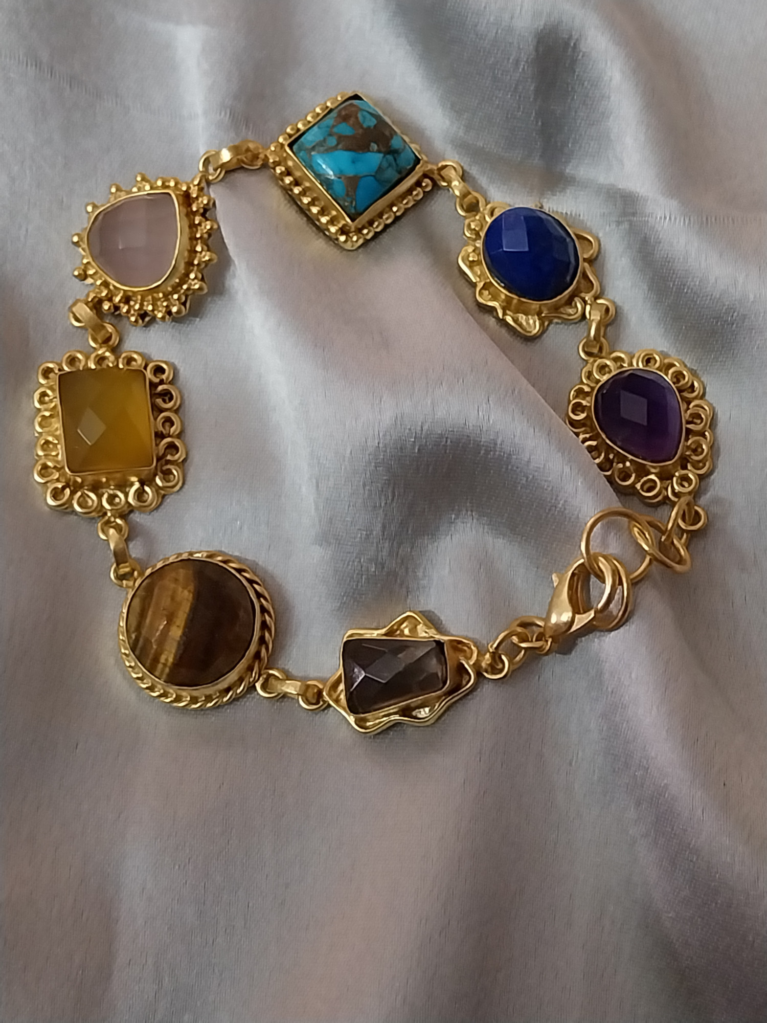 VATAVE 7 Chakra 22k Gold Plated Brass Healing Gemstone Bracelets