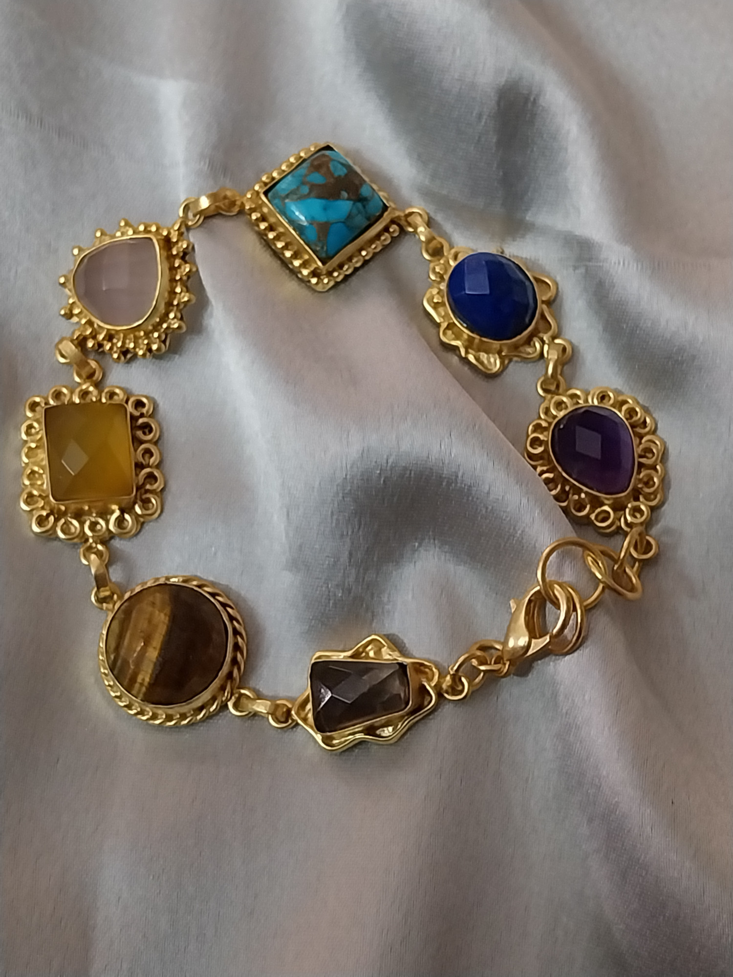 VATAVE 7 Chakra 22k Gold Plated Brass Healing Gemstone Bracelets