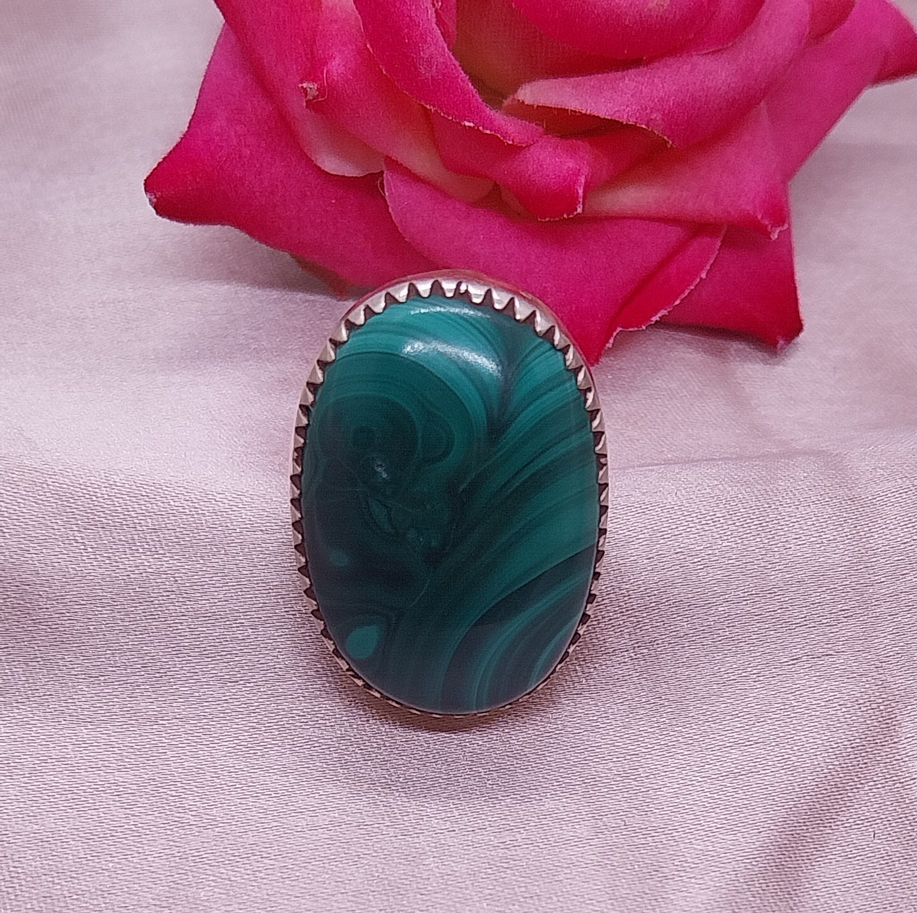 VATAVE 925 SILVER RING WITH MALACHITE GEMSTONE FOR GIRLS AND WOMEN