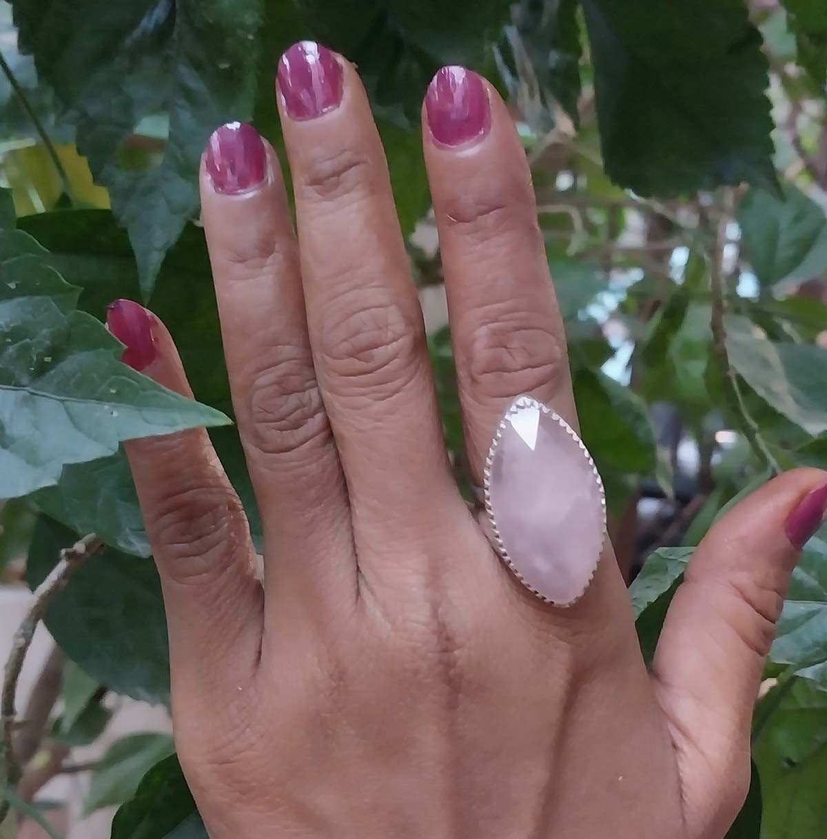 Vatvae 925 Silver Ring With Rose Quartz Gemstone