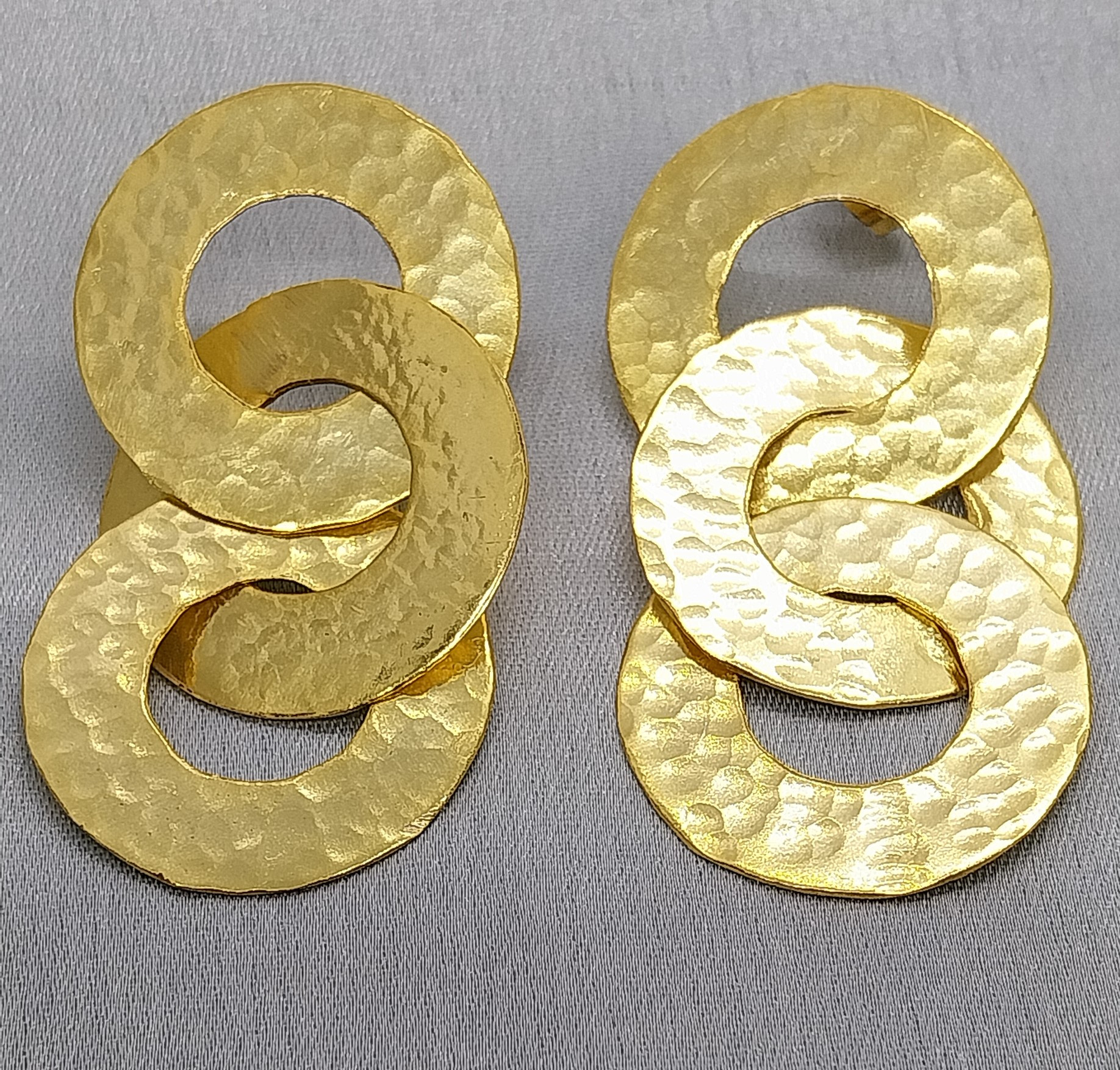 VATAVE 22k GOLD PLATED THREE ROUND BRASS EARRINGS FOR GIRLS AND WOMENS