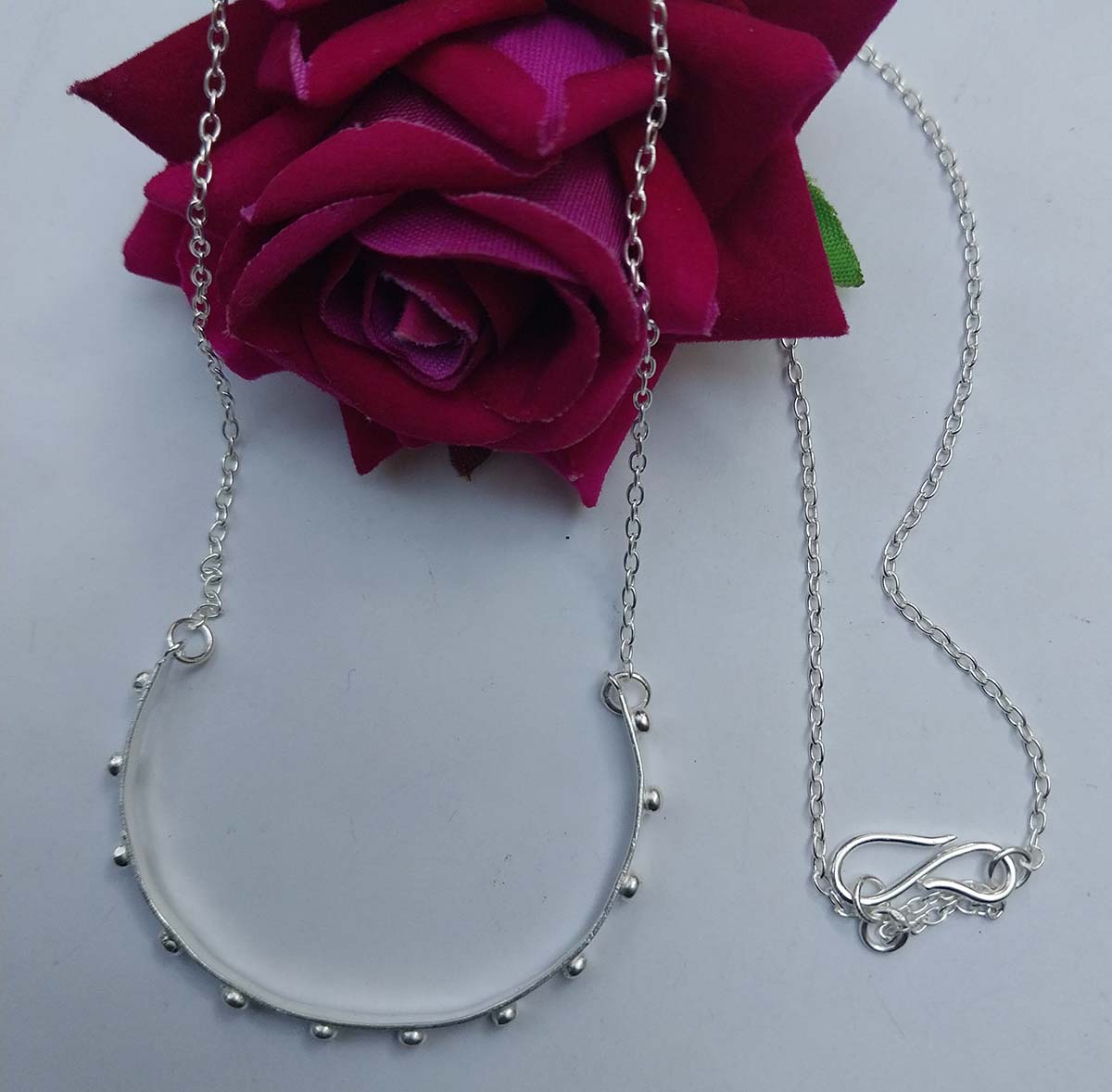 Vatave 925 Silver Necklace With Half Round Dots Design