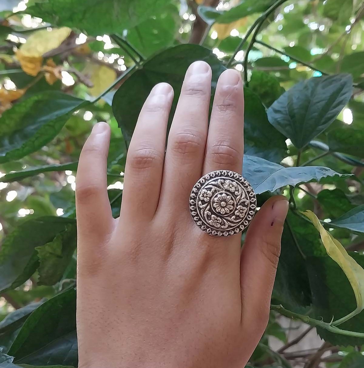 VATAVE Plain 925 Silver Flower Jewelry Ring For Party Wear