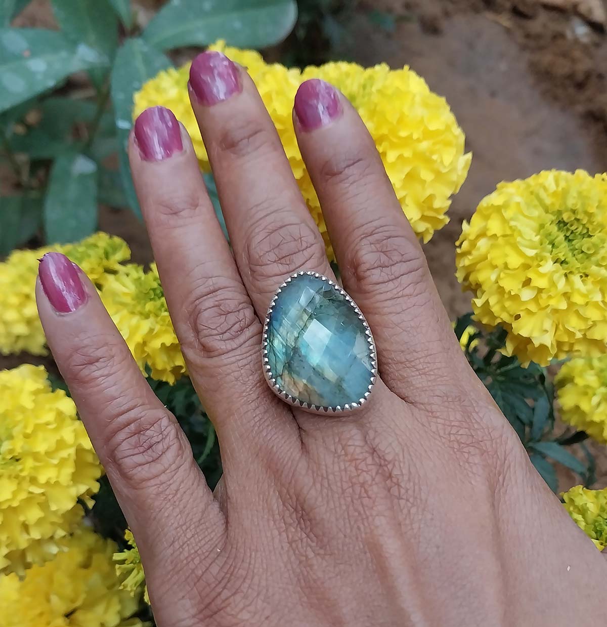 VATAVE 925 Silver Jewelry Ring With Green Color Real Gemstone