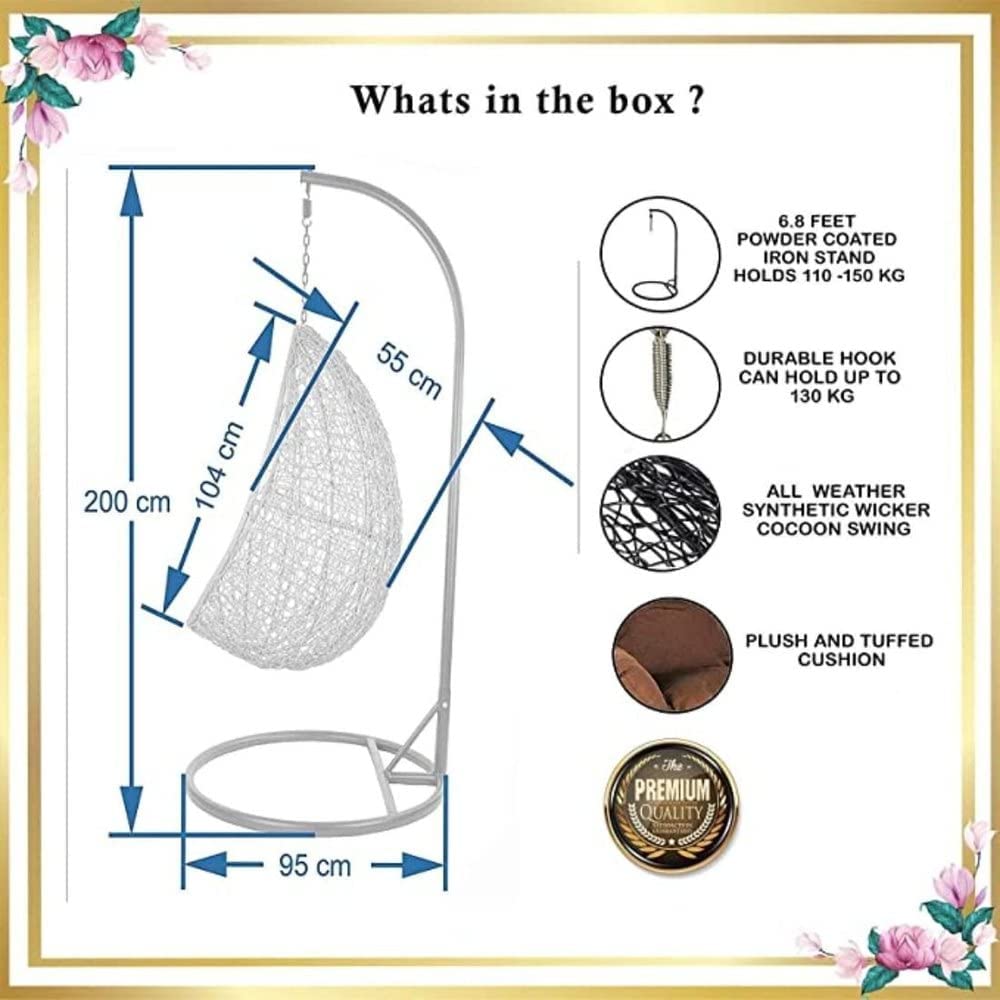 SwingEase Solo Single Seater Swing Chair – Stand, Cushion, UV-Protected Wicker