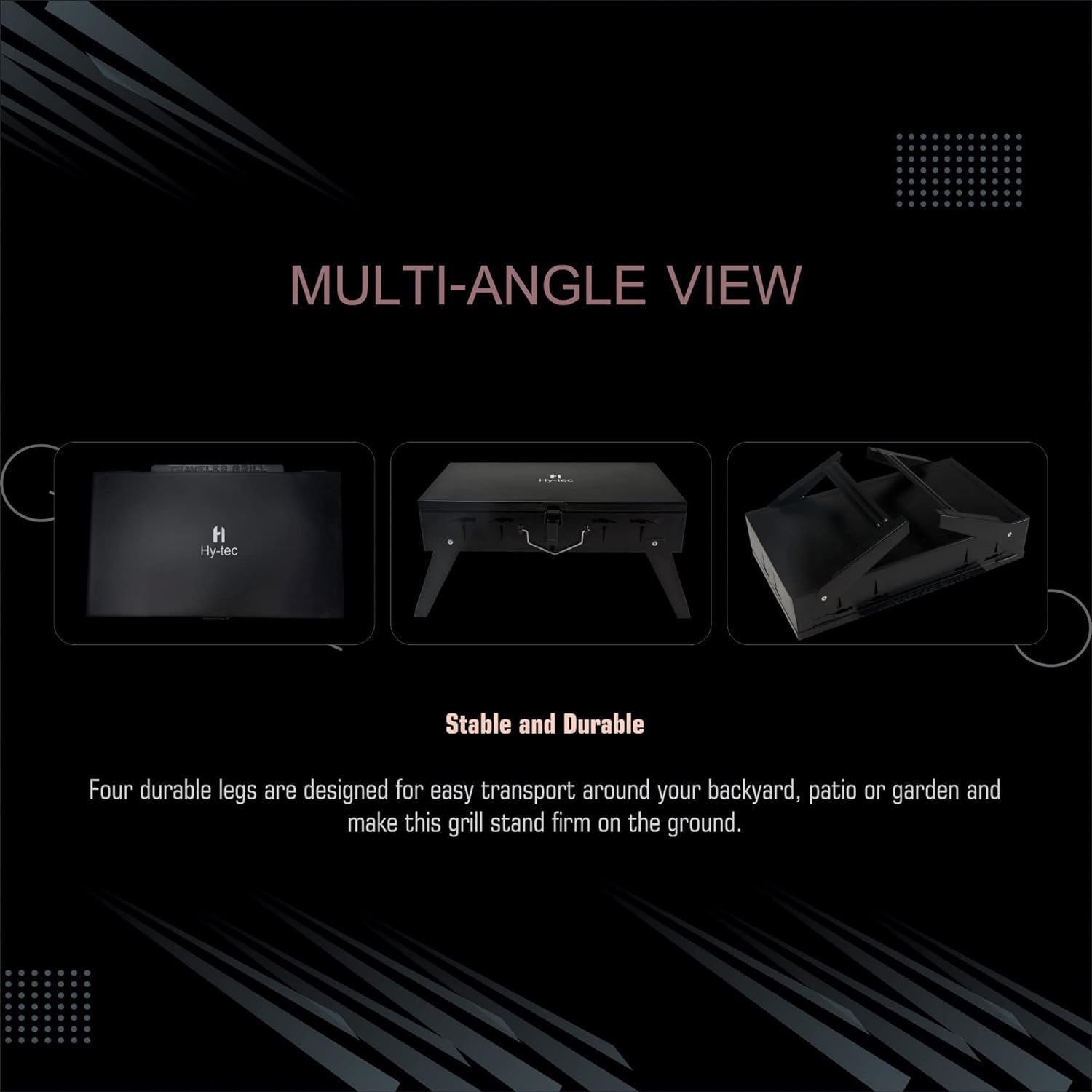 GrillTraveler Foldable Charcoal BBQ – Stellar Black with 8 Skewers & Charcoal Tray