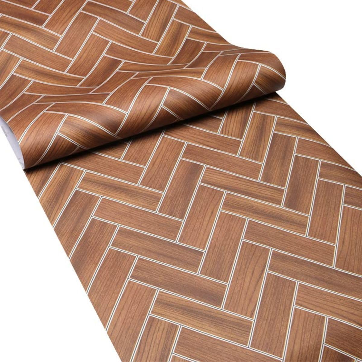 WoodLux Self-Adhesive PVC Vinyl Floor Wallpaper with White Lines – Waterproof & Easy to Install