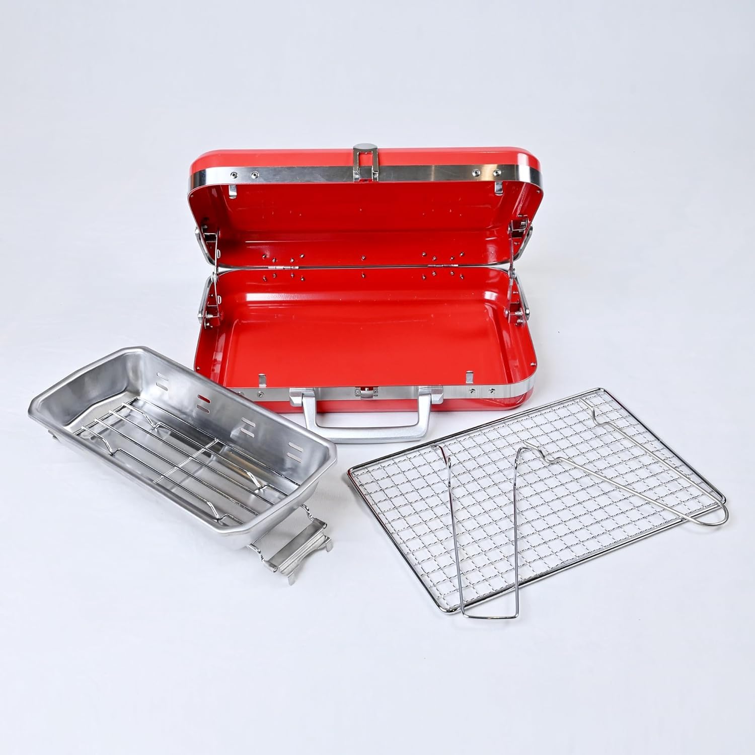 GrillMate Portable Charcoal BBQ – Stainless Steel with Tray, 5 Skewers & Hooks for Outdoor Tandoori Cooking