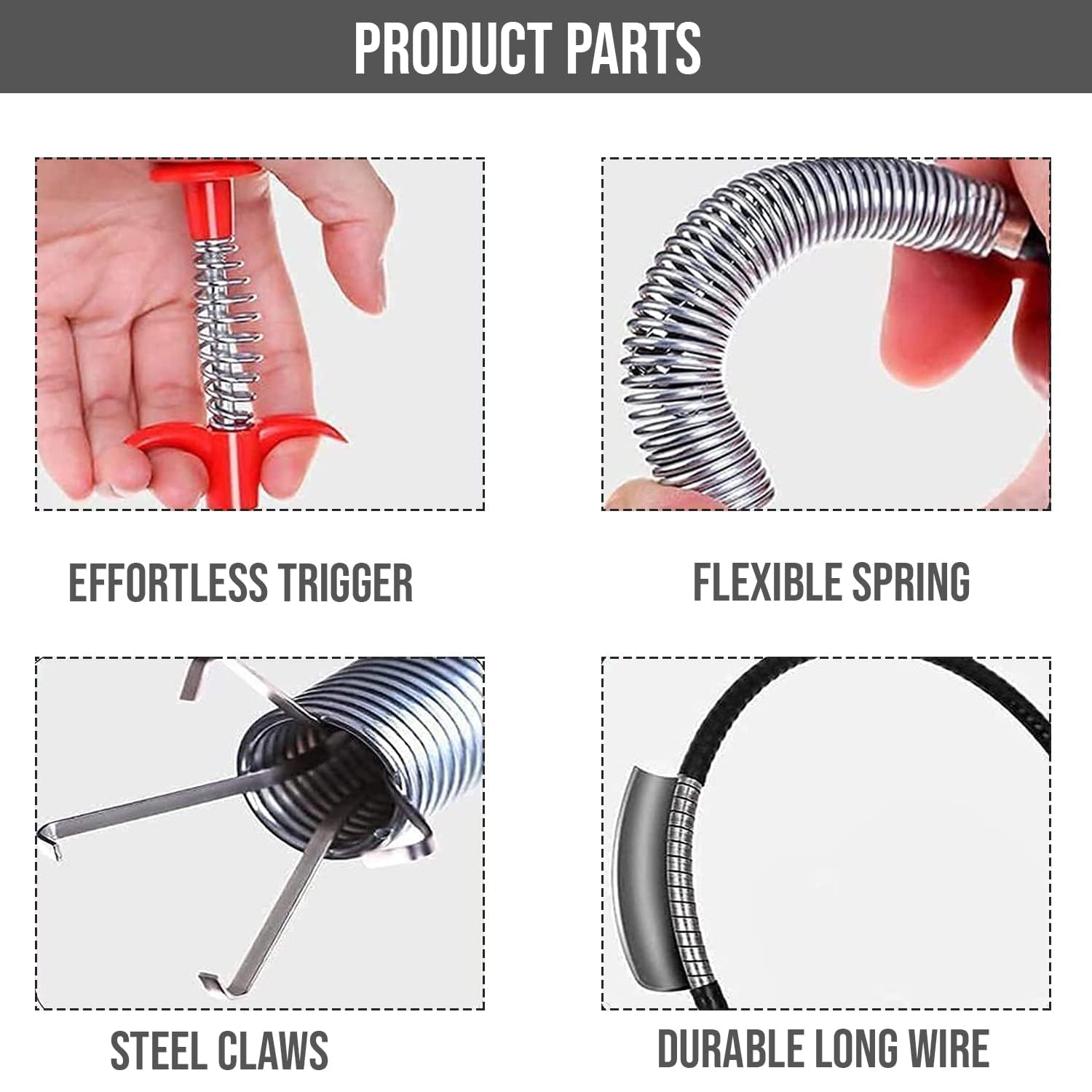 ClearFlow Stainless Steel Drain Wire – Hair Catcher & Sewer Cleaning Spring for Sink, Bath & Kitchen