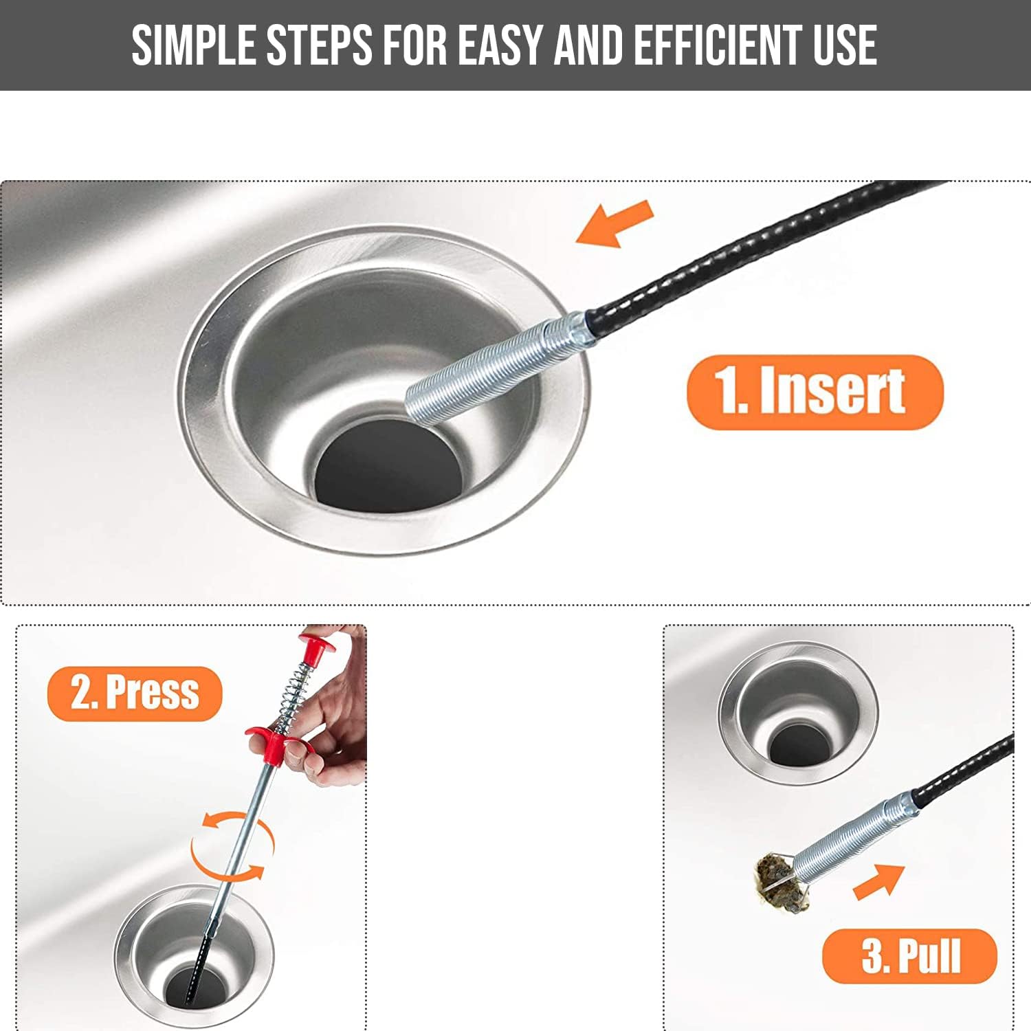 ClearFlow Stainless Steel Drain Wire – Hair Catcher & Sewer Cleaning Spring for Sink, Bath & Kitchen