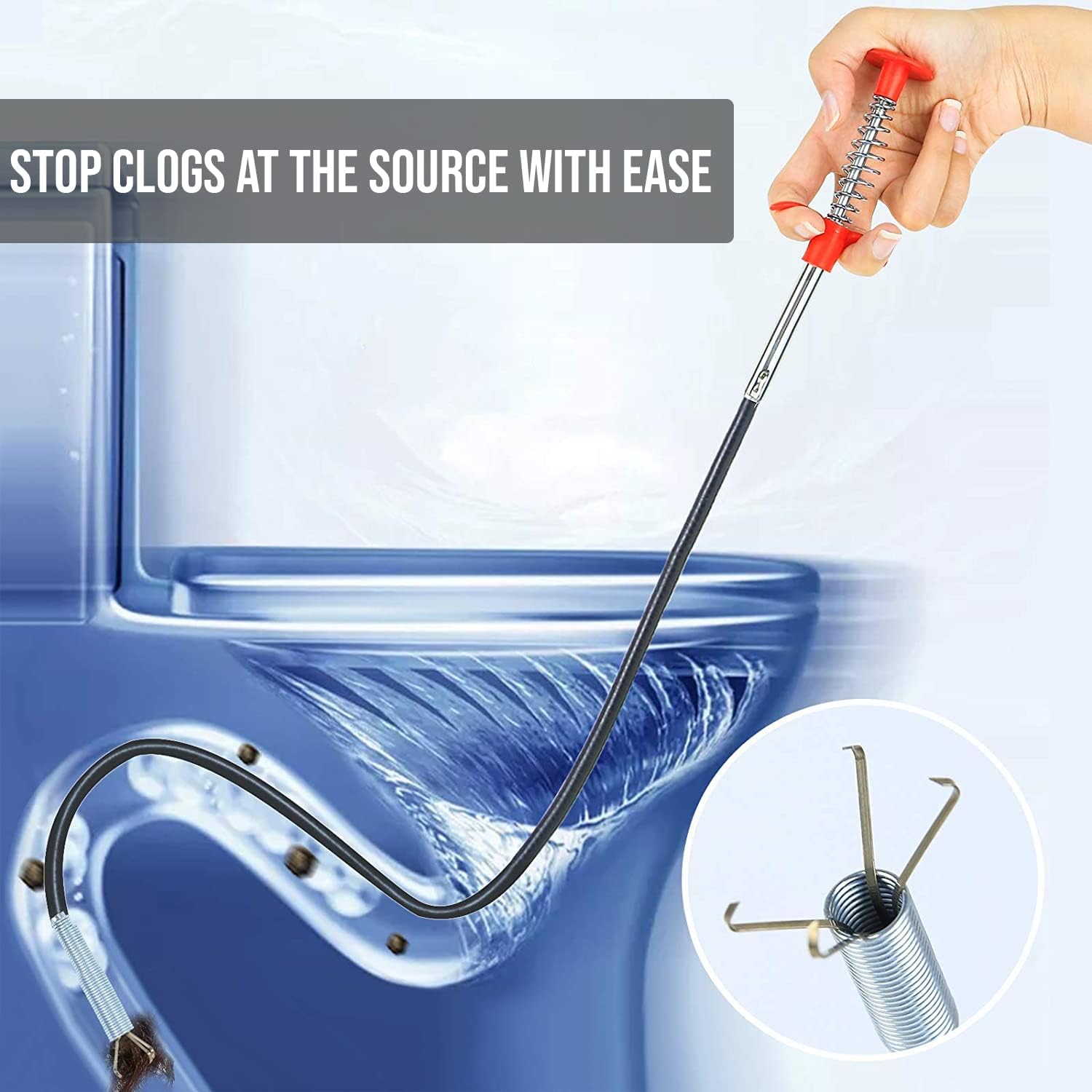 ClearFlow Stainless Steel Drain Wire – Hair Catcher & Sewer Cleaning Spring for Sink, Bath & Kitchen