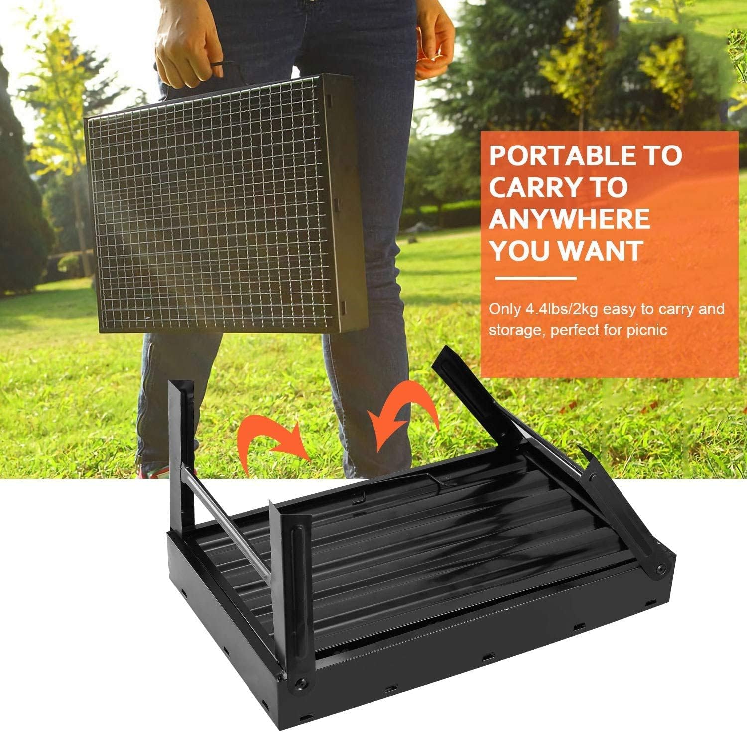 GrillEase Portable Charcoal BBQ – Folding Grill with Spatulas, Skewers & Air Blower
