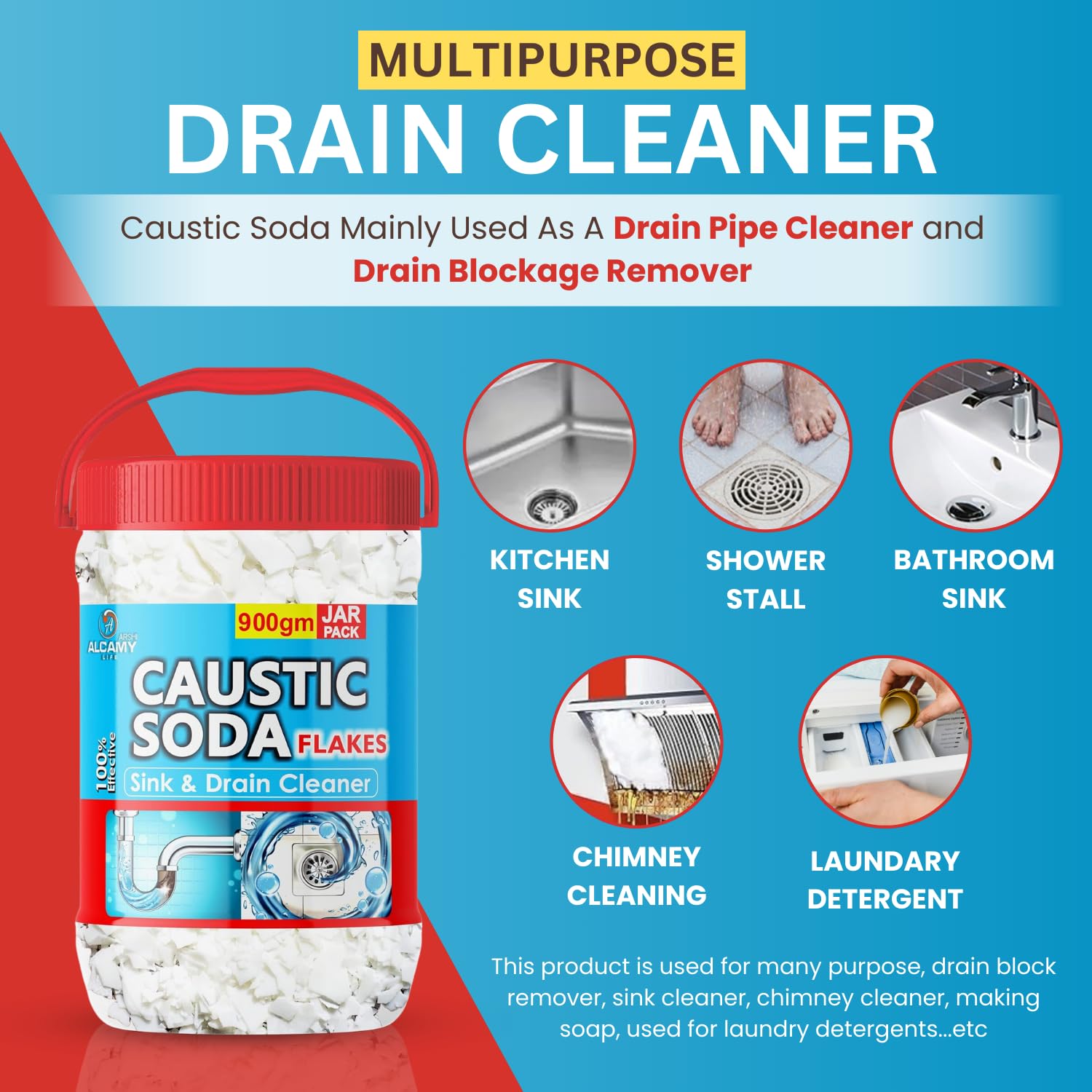 PureChem Super 900g Caustic Soda Flakes – Multi-Purpose Drain & Chimney Cleaner