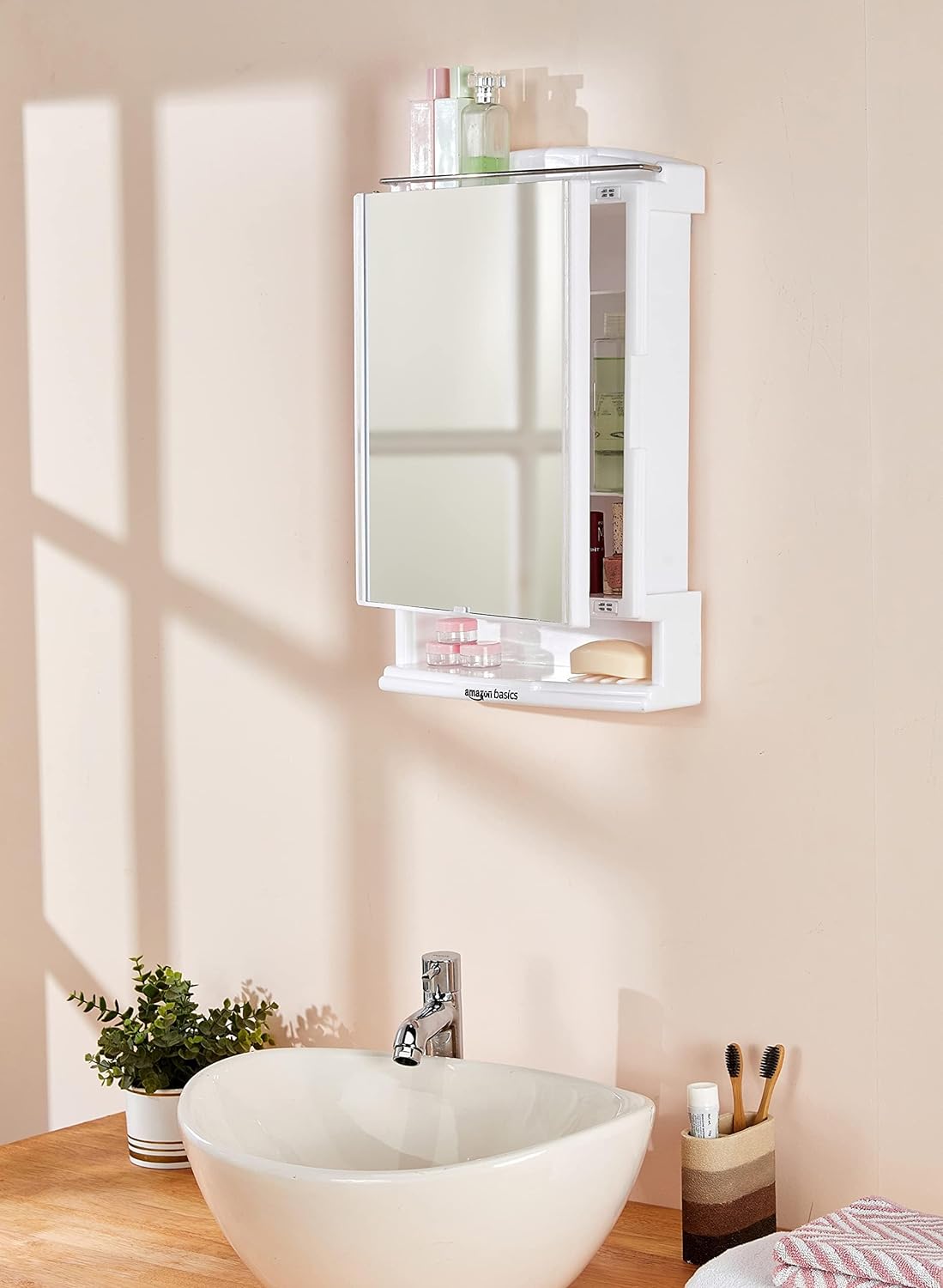 MirrorMate Small Wall-Mounted Plastic Cabinet – Multipurpose Storage with Mirror