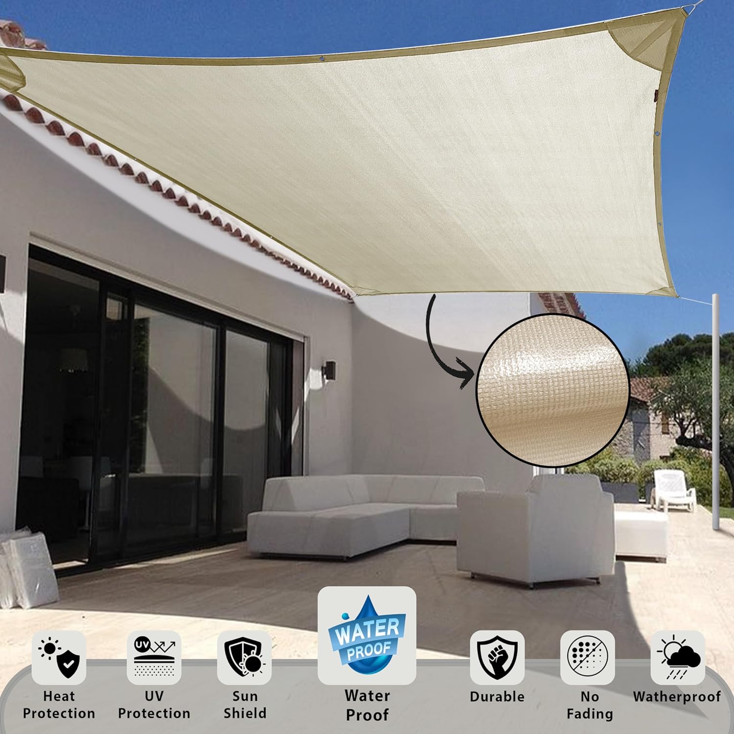 SunGuard 9x5 FT Waterproof Shade Sail – 90% UV Block for Outdoor Patio, Garden, Car Parking & Balcony