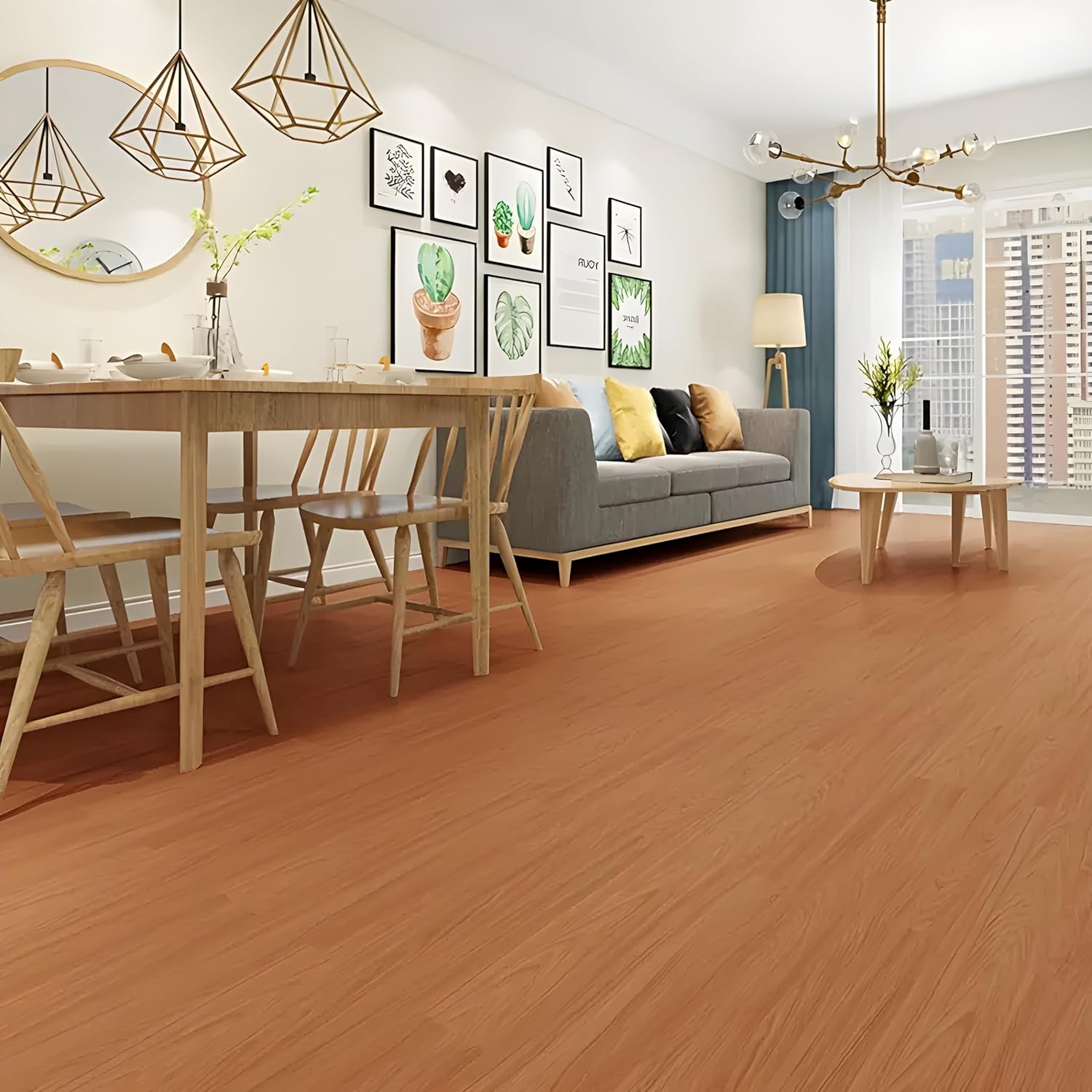 FloorEase Peel & Stick PVC Flooring Sheets – Wooden Design, 18 Planks (27 sq. ft.)