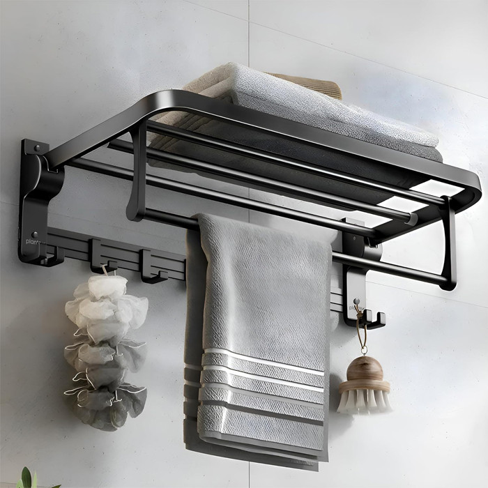 TowelEase Aluminium Folding Rack – With Swivel Rod & Bar for Bathroom