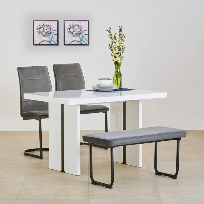 DineLux Polaris 4-Seater Dining Set – White Engineered Wood with 2 Chairs & 1 Bench