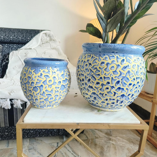 Image of ClayCrest Drop Texture Handmade Ceramic Planters – Indoor &amp; Outdoor Decor Set