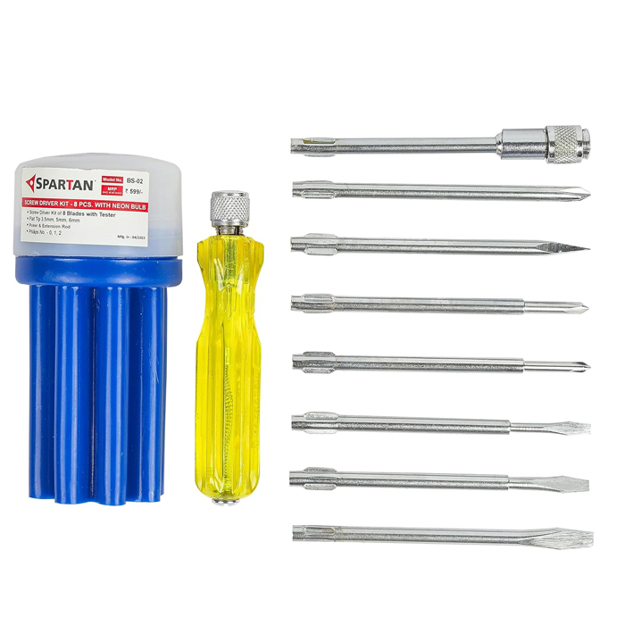 FixPro 8-in-1 Screwdriver Kit – 3 Flat Blades, 3 Phillips Heads, Round Poker, Extension Rod