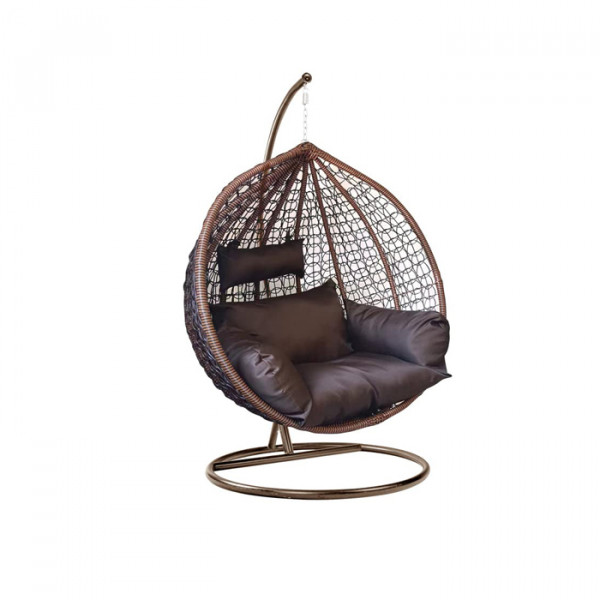 Image of SwingEase Solo Single Seater Swing Chair – Stand, Cushion, UV-Protected Wicker