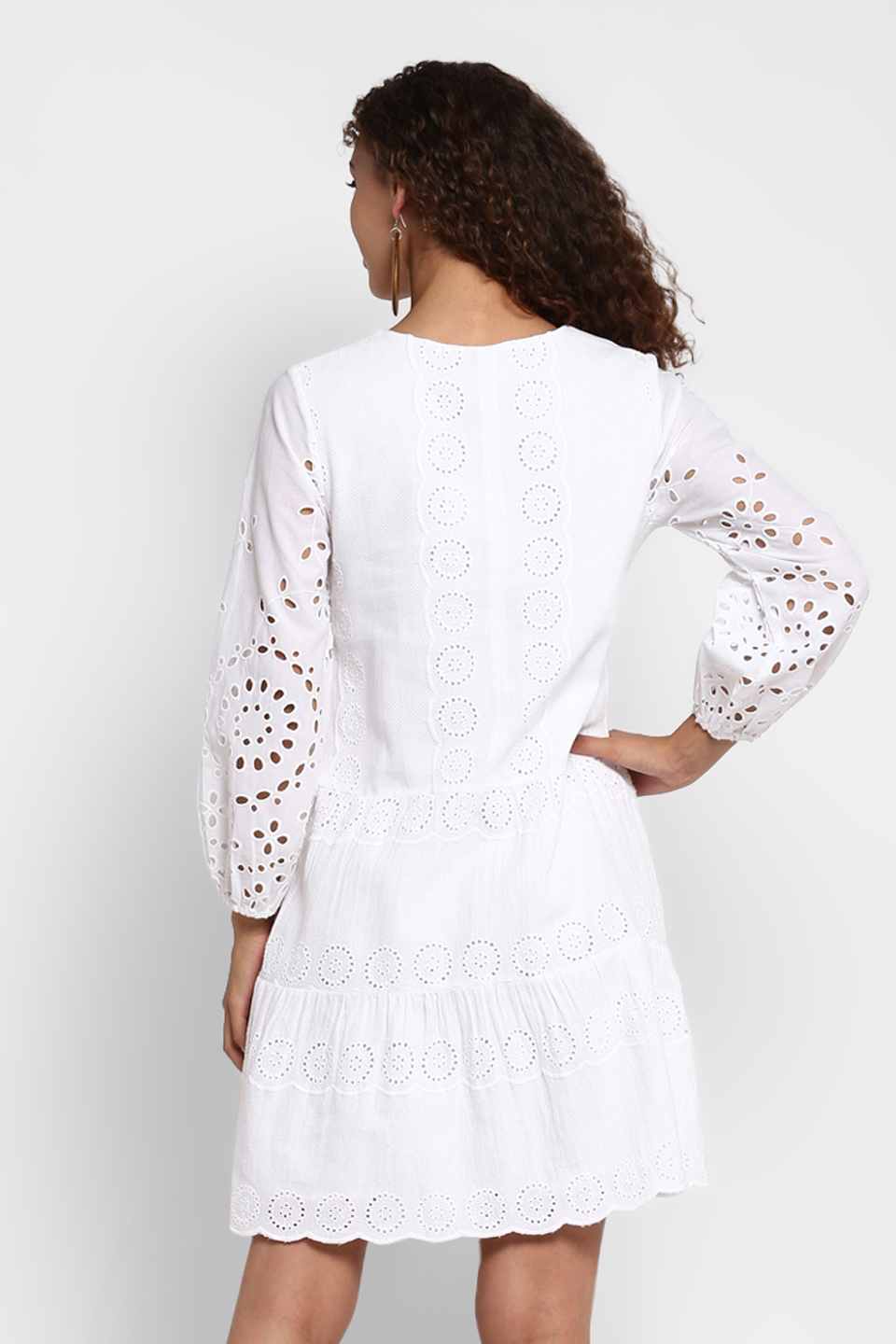 Cotton Embroidered Knee Length Brunch Dress