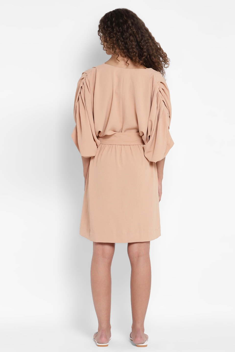 Knee Length V-neck Straight Brunch Dress With 34th Sleeves and Belt
