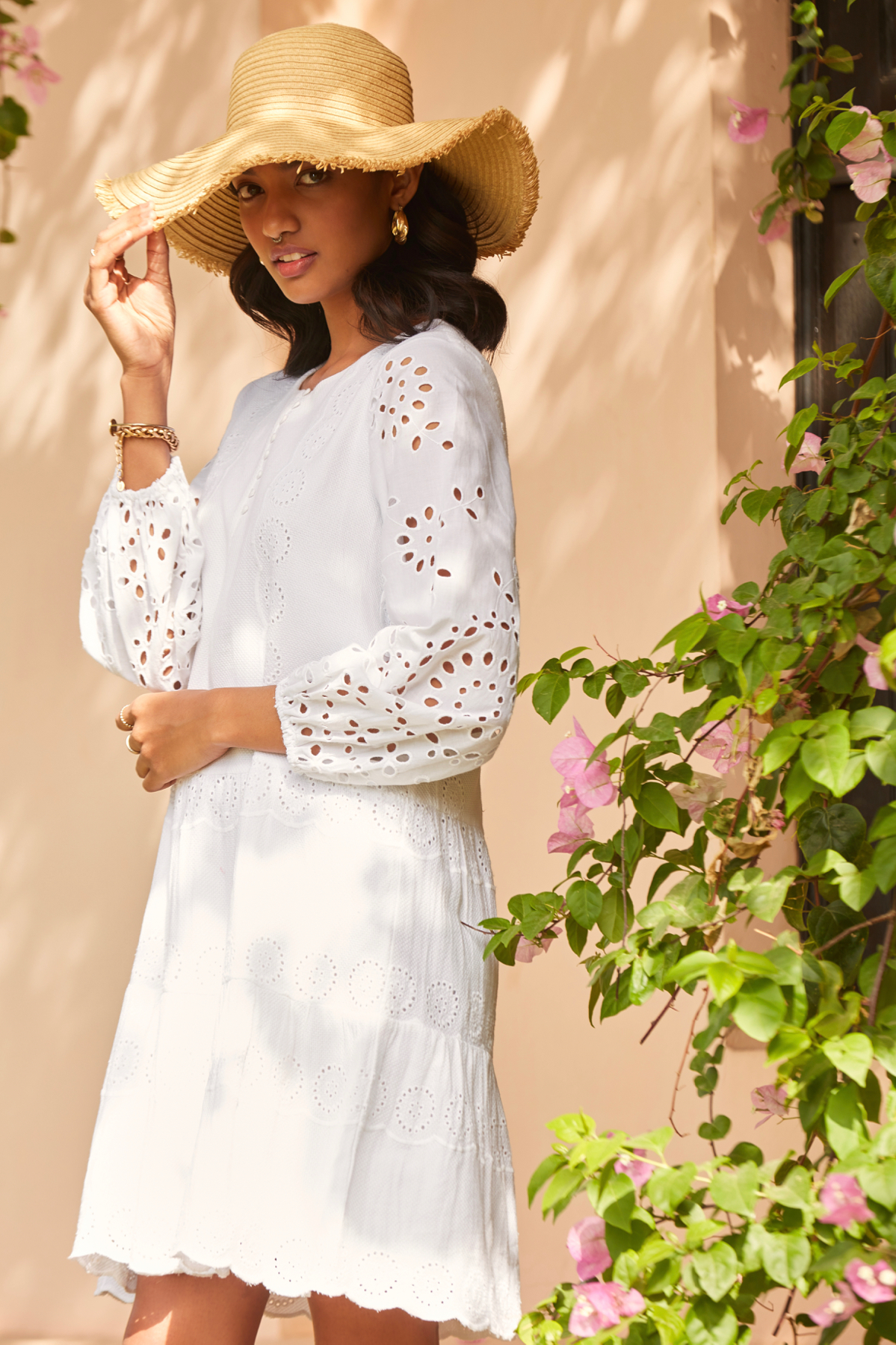 Cotton Embroidered Knee Length Brunch Dress