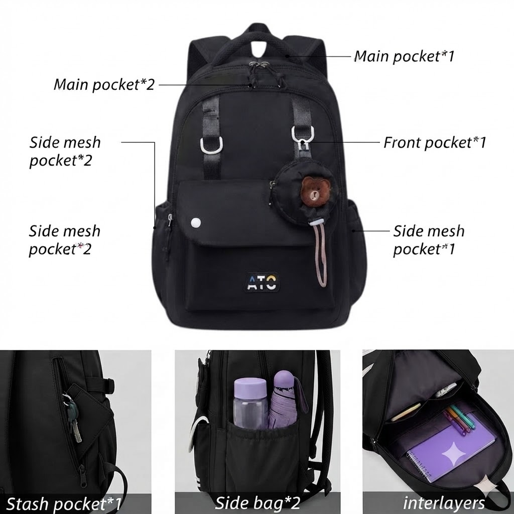 WALSON 30L Korean Laptop Backpack for Men Women Fits 17-Inch Laptop Lightweight Water-Resistant Backpack for School College Office Travel