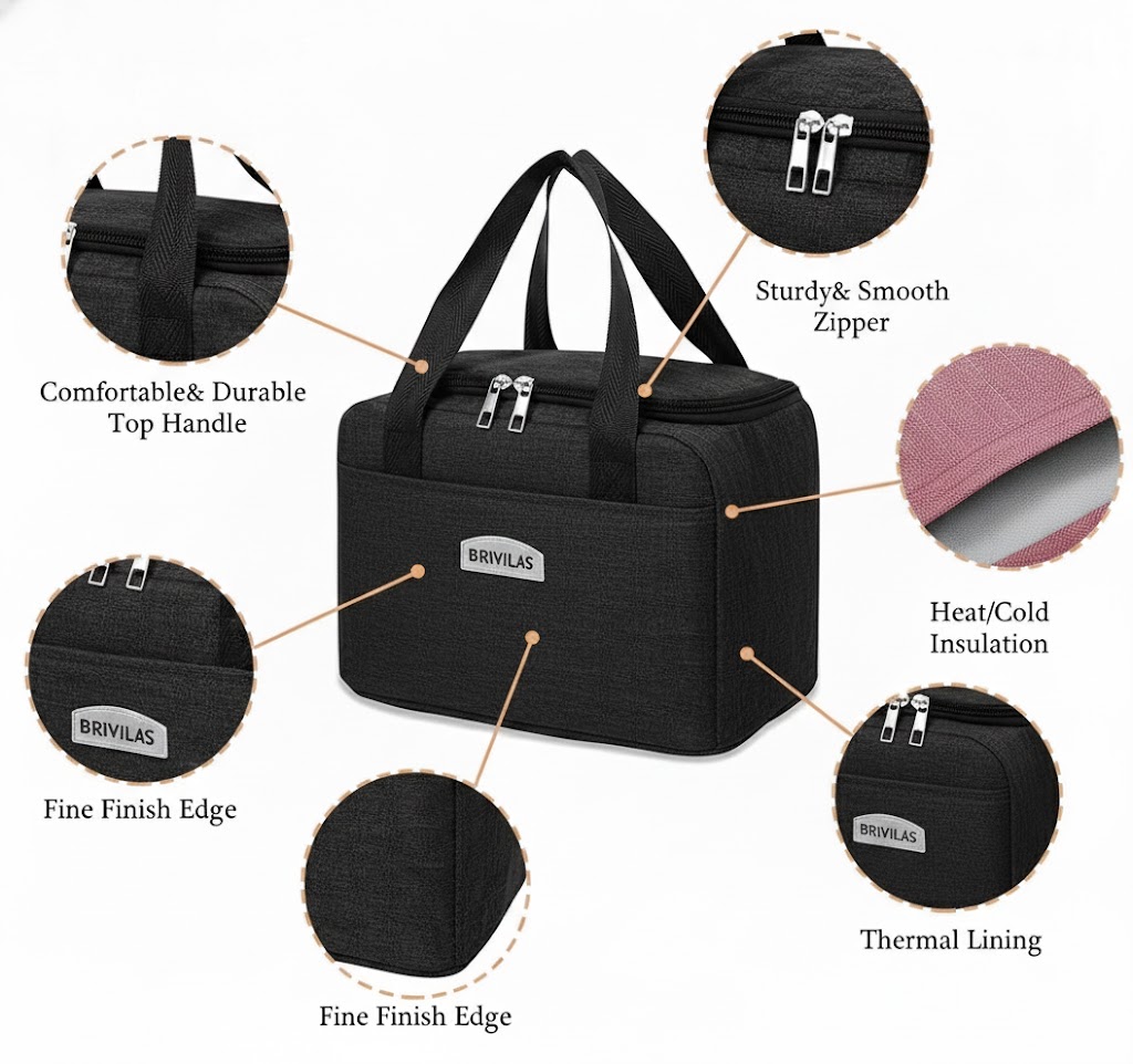 WALSON Insulated Lunch Bag Leakproof Thermal Tiffin Tote for Men Women Kids
