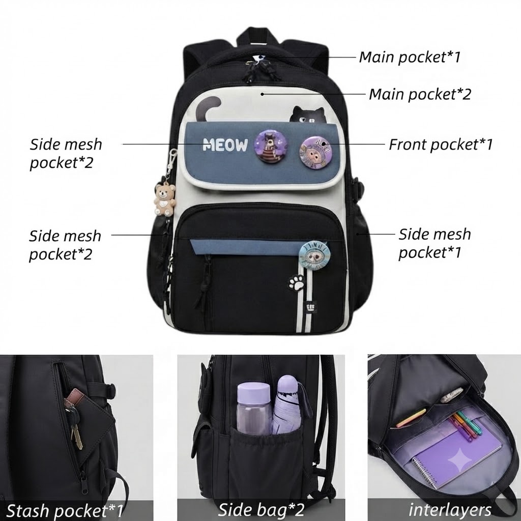 WALSON 30L Korean Laptop Backpack for Men  Women  Fits 17-Inch Laptop  Lightweight Water-Resistant Backpack for School College Office  Travel