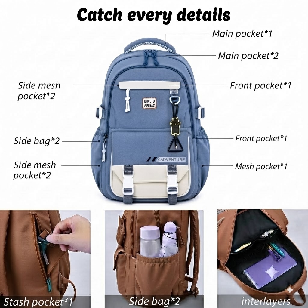 WALSON 30L Korean Laptop Backpack for Men  Women  Fits 17-Inch Laptop  Lightweight Water-Resistant Backpack for School College Office  Travel