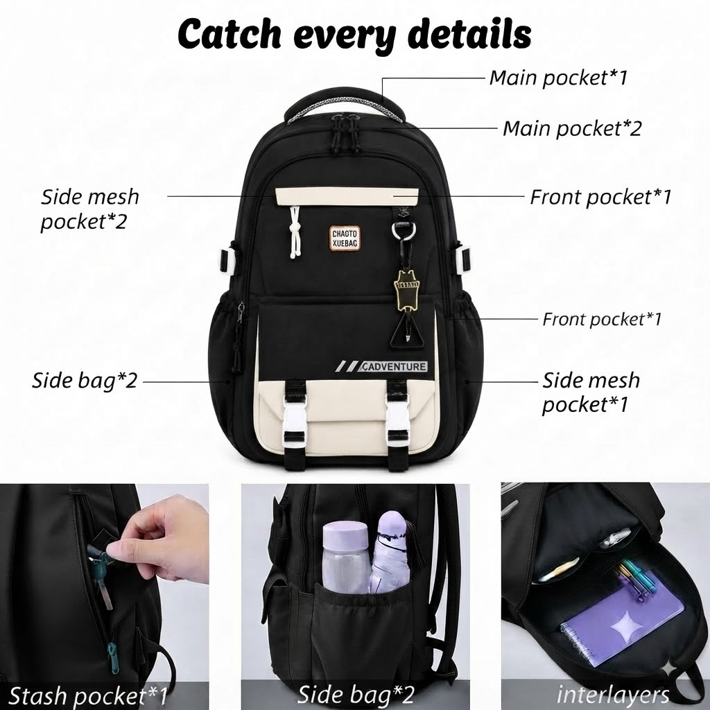 WALSON 30L Korean Laptop Backpack for Men  Women  Fits 17-Inch Laptop  Lightweight Water-Resistant Backpack for School College Office  Travel