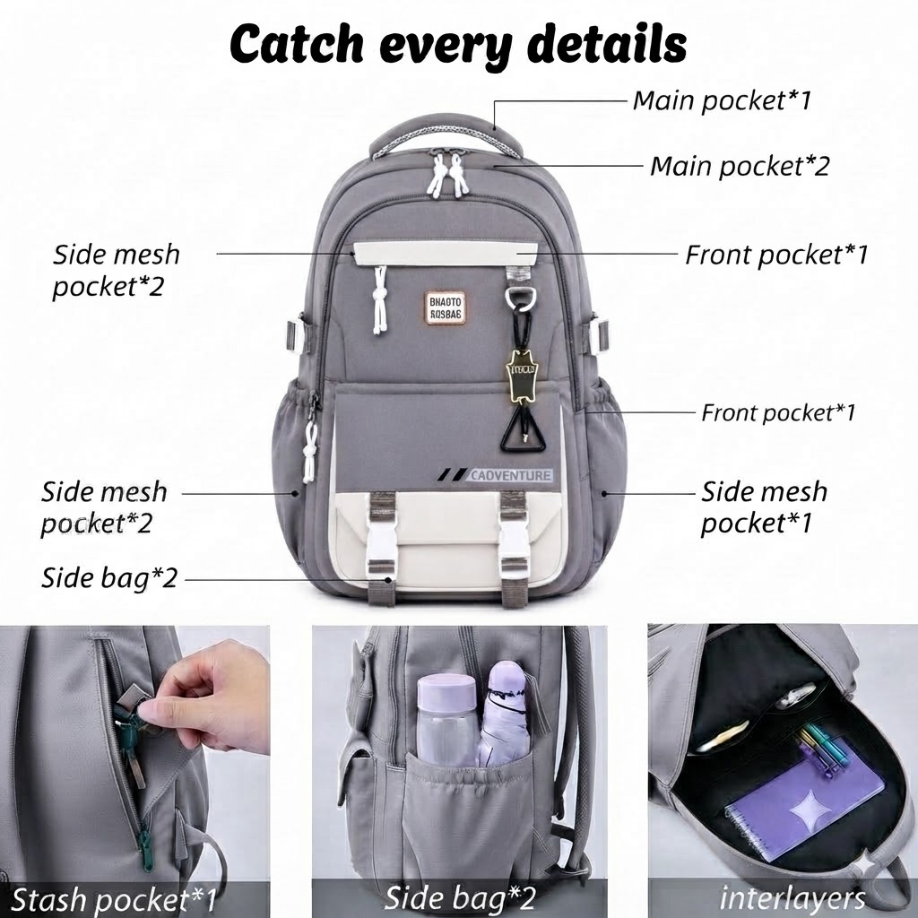 WALSON 30L Korean Laptop Backpack for Men Women Fits 17-Inch Laptop Lightweight Water-Resistant Backpack for School College Office Travel