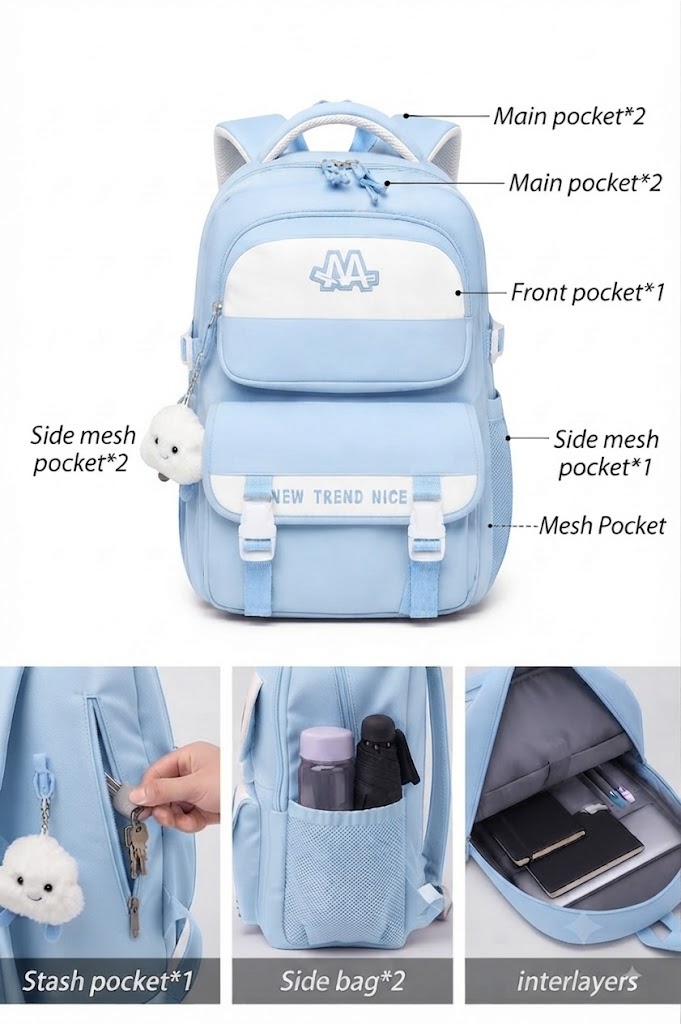 WALSON 30L Korean Laptop Backpack for Men Women Fits 17-Inch Laptop Lightweight Water-Resistant Backpack for School College Office Travel