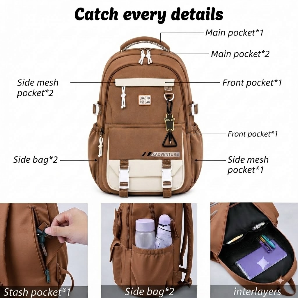 WALSON 30L Korean Laptop Backpack for Men Women Fits 17-Inch Laptop Lightweight Water-Resistant Backpack for School College Office Travel