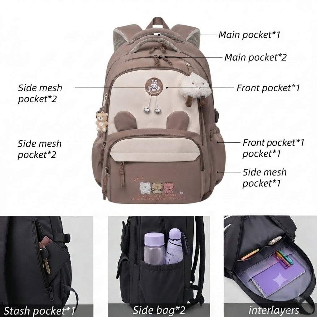 WALSON 30L Korean Laptop Backpack for Men Women Fits 17-Inch Laptop Lightweight Water-Resistant Backpack for School College Office Travel