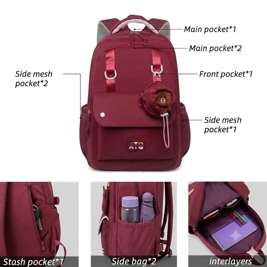 WALSON 30L Korean Laptop Backpack for Men Women Fits 17-Inch Laptop Lightweight Water-Resistant Backpack for School College Office Travel