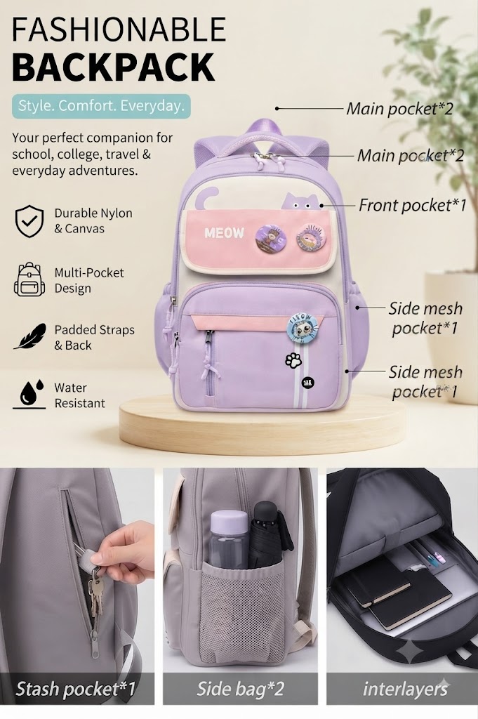 WALSON 30L Korean Laptop Backpack for Men Women Fits 17-Inch Laptop Lightweight Water-Resistant Backpack for School College Office Travel