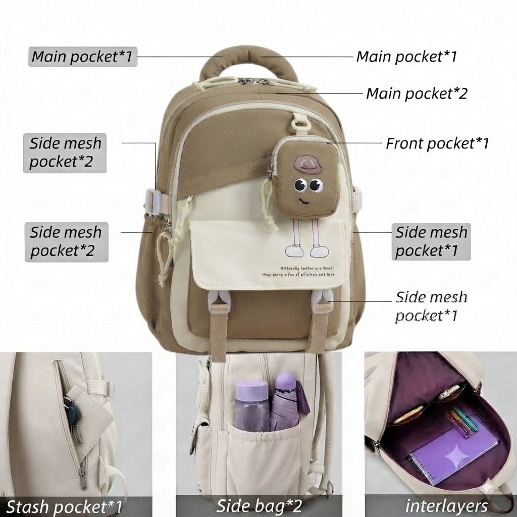 WALSON 30L Korean Laptop Backpack for Men Women Fits 17-Inch Laptop Lightweight Water-Resistant Backpack for School College Office Travel