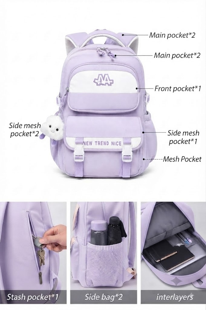 WALSON 30L Korean Laptop Backpack for Men Women Fits 17-Inch Laptop Lightweight Water-Resistant Backpack for School College Office Travel