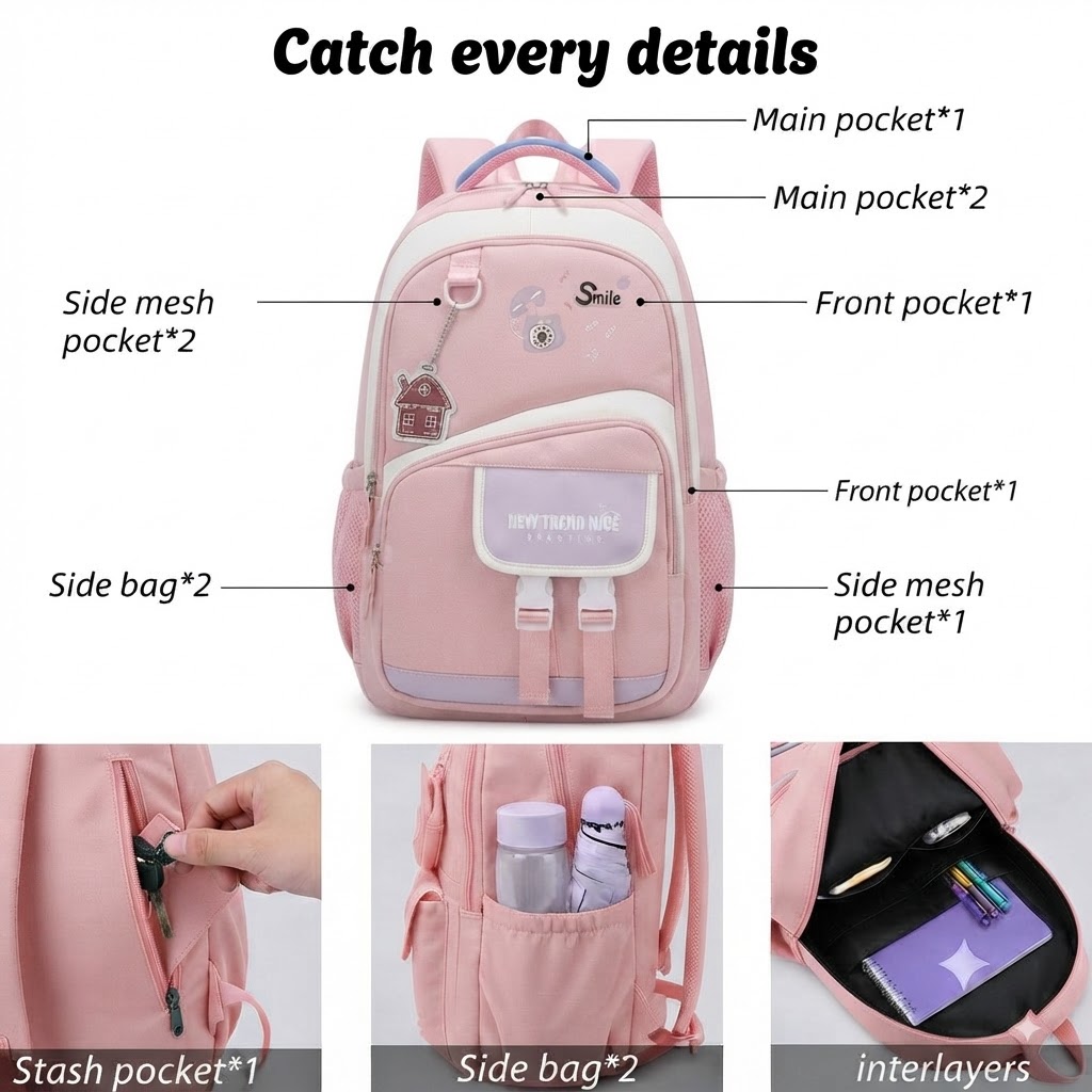 WALSON 30L Korean Laptop Backpack for Men Women Fits 17-Inch Laptop Lightweight Water-Resistant Backpack for School College Office Travel