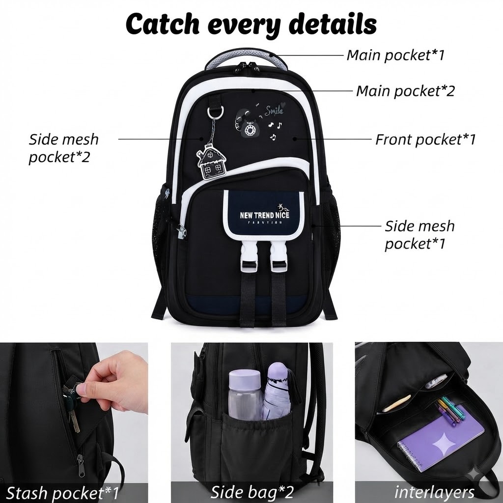 WALSON 30L Korean Laptop Backpack for Men Women Fits 17-Inch Laptop Lightweight Water-Resistant Backpack for School College Office Travel