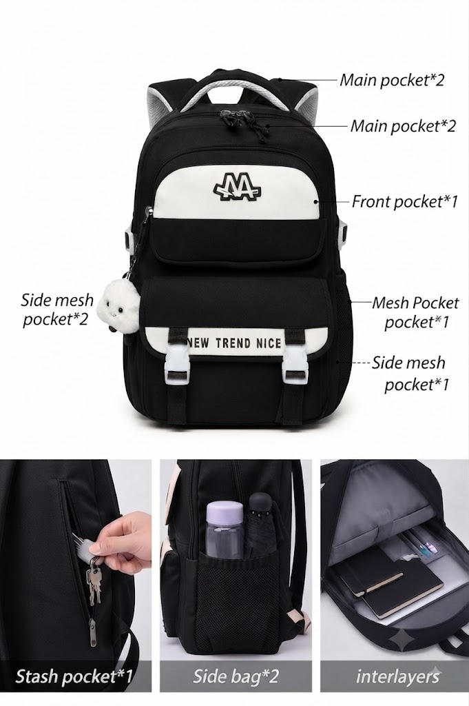 WALSON 30L Korean Laptop Backpack for Men Women Fits 17-Inch Laptop Lightweight Water-Resistant Backpack for School College Office Travel